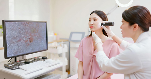 Khách hàng được soi da và hướng dẫn chăm sóc để kiểm soát nám da hiệu quả