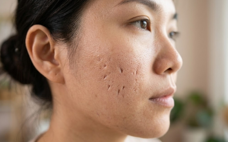 Tại vị trí sẹo rỗ, nang lông thường bị phá hủy hoàn toàn và không có sợi lông mọc lên