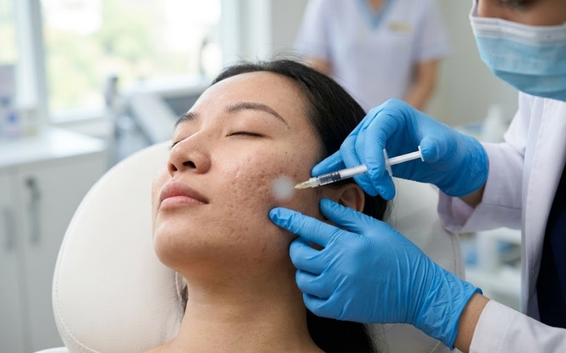 Tiêm Filler là phương pháp đưa chất làm đầy vào vùng da bị lõm nhằm nâng bề mặt sẹo